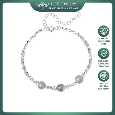 Lắc tay bạc nữ TLEE hạt vụn bạc mix ba hạt đá hắc nguyệt quang tự nhiên TLEE JEWELRY LT0218