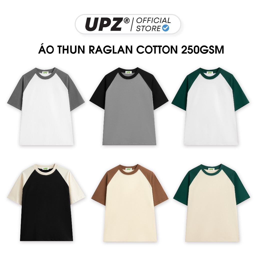  UPZ Áo Thun Raglan Cotton Trơn Cơ Bản Tay Ngắn Unisex Nam Nữ  6 Màu  