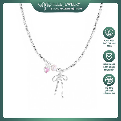 Dây chuyền bạc nữ TLEE hạt vỡ mix Charm nơ thắt, trái tim hồng điểm trai nước ngọt nữ tính TLEE JEWELRY D0275