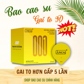 Bao cao su Juncai Extra Dot gân gai to 3D cao cấp, kéo dài thời gian quan hệ, siêu mỏng nhiều gel bôi trơn, hộp 10 bcs