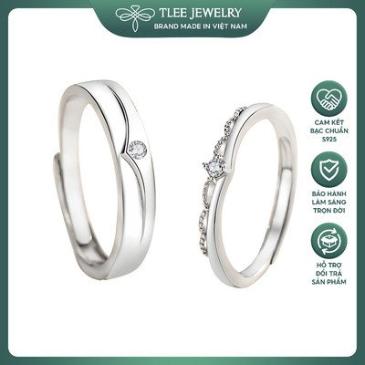 Nhẫn đôi bac nam nữ TLEE, nhẫn đôi Crown vương miện freesize TLEE JEWELRY ND0115