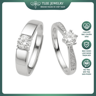 Nhẫn bạc TLEE, nhẫn đôi bạc đeo nam nữ đá chủ 5mm sang trọng TLEE JEWELRY ND0116