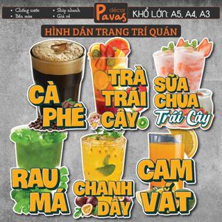 Decal Trang Trí Quán - Hình Dán Cà Phê, Sâm Lạnh, Trà Đào, Trà Tắc, Trà Sữa, Nước Ép, Sinh Tố, Đá Me, Trà Vải. TTQ85