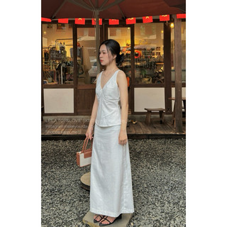 Chân Váy Dài Linen Phối Ren Xẻ Tà