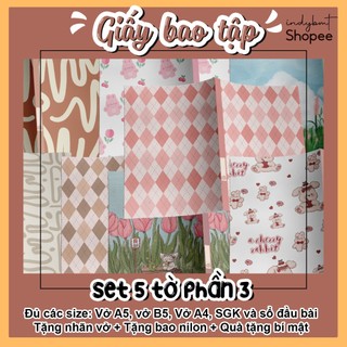   Set 5 tờ - phần 3  Giấy bao tập FREESIZE - Bao vừa sách giáo khoa vở a5 b5 vở a4 sổ đầu bài 