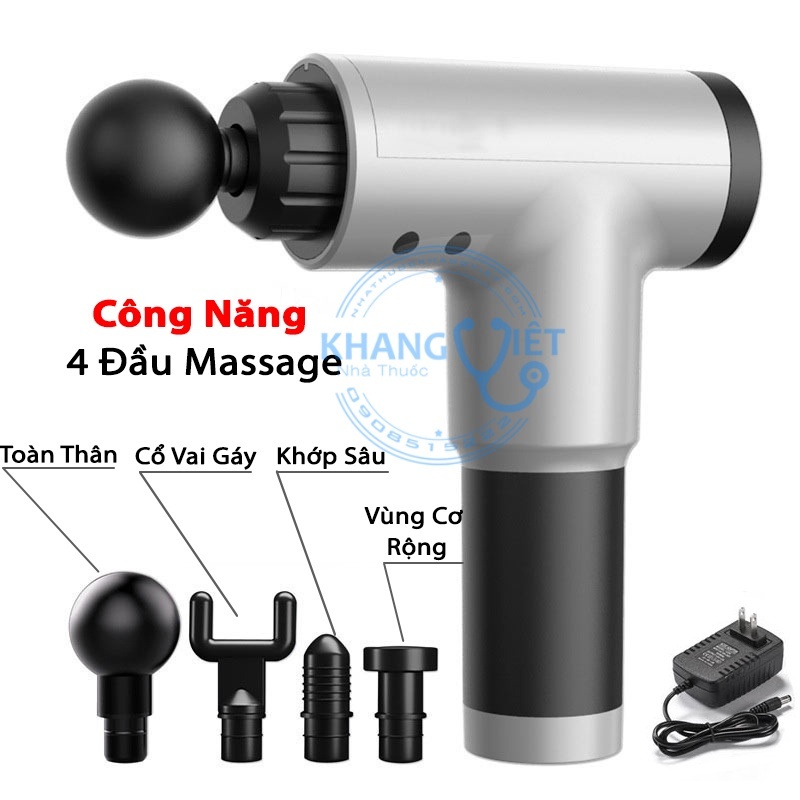 Máy massage cầm tay 4 đầu 6 chế độ - Súng massage trị nhức mỏi vai gáy, đau giãn cơ