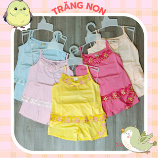 Đồ bộ bé gái mặc nhà 7kg – 16kg vải thun lạnh mát mẻ, kiểu hai dây. Bộ quần áo trẻ em cho bé gái (màu ren ngẫu nhiên)