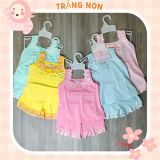 Đồ bộ bé gái mặc nhà 7kg – 16kg vải thun lạnh mát mẻ, kiểu cổ ren. Bộ quần áo trẻ em cho bé gái (màu ren ngẫu nhiên)