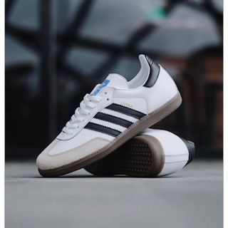 Giày adidas samba og white nam nữ, giầy sneaker samba đế nâu màu trắng sọc đen bản da xịn full bill box