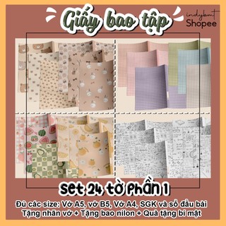 [Set 24 tờ - phần 1] Giấy bao tập hot trend indybmt - SGK + B5 + A5 + A4, sổ đầu bài