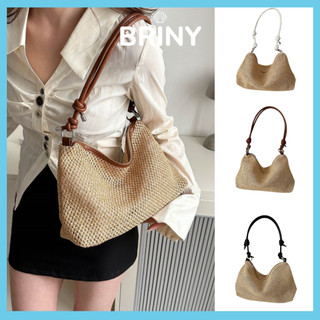 Túi xách nữ vintage dệt cói mới thời trang cổ điển, đeo chéo, đeo vai có khóa kéo tiện lợi Briny T17