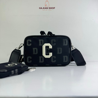 Túi đeo chéo whoau c chất liệu canvas logo thêu 3d kèm túi nhỏ size 19cm7cm