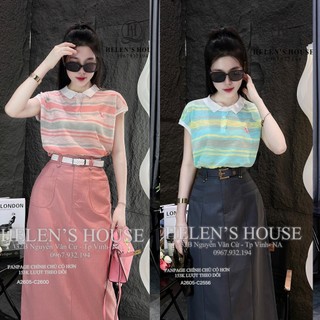 Áo phông polo giấy kẻ cam xanh thêu voi cute xỉu hàng QC freesize