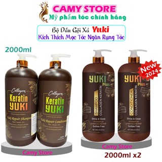 Cặp Dầu Gội Xả Collagen Keratin YUKI 2000ML | Giảm Rụng Tóc, Kích Mọc Tóc, Phục Hồi Tóc Hư Tổn | Hàng Chính Hãng Camy