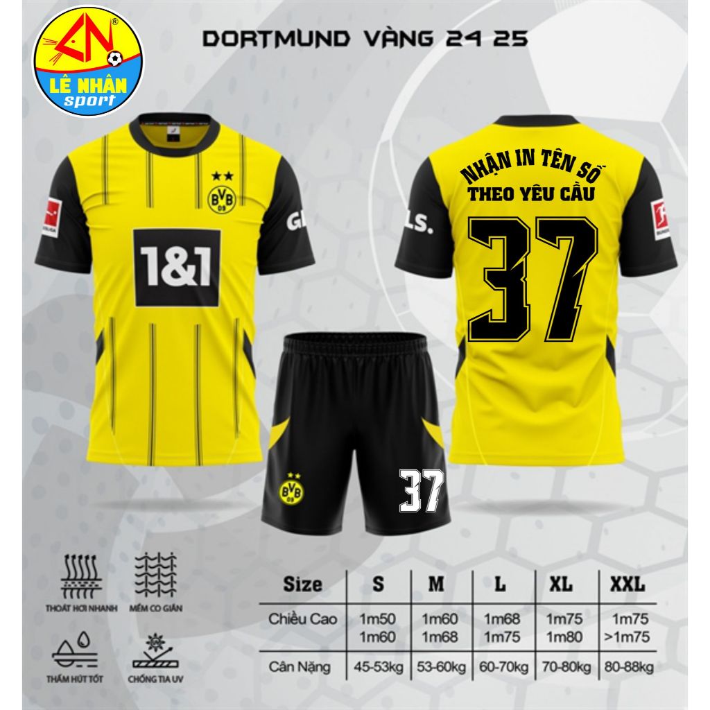 Bộ Áo Đá bóng CLB Dortmund Vàng 2425