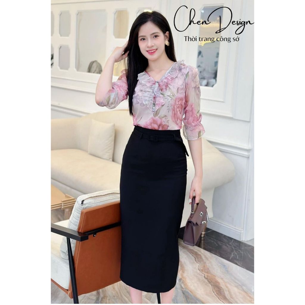 Chân váy bút chì dáng dài 80cm NH53 - Chân váy bút chì dài - Chân váy ôm dáng dài dây đai tháo rời, 