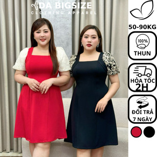 Dabigsize - Đầm Bigsize Nữ , Váy Dự Tiệc Sang Chảnh Cổ Vuông Tay Phồng Chất Thun Mềm Mịn Dành Cho Người Mập 50.90kg