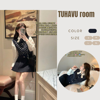 Set hai chi tiết áo len gile kèm sơ mi trắng thời trang cho nữ Tuhavu room, set hai chi tiết áo len gile kèm sơ mi trắng