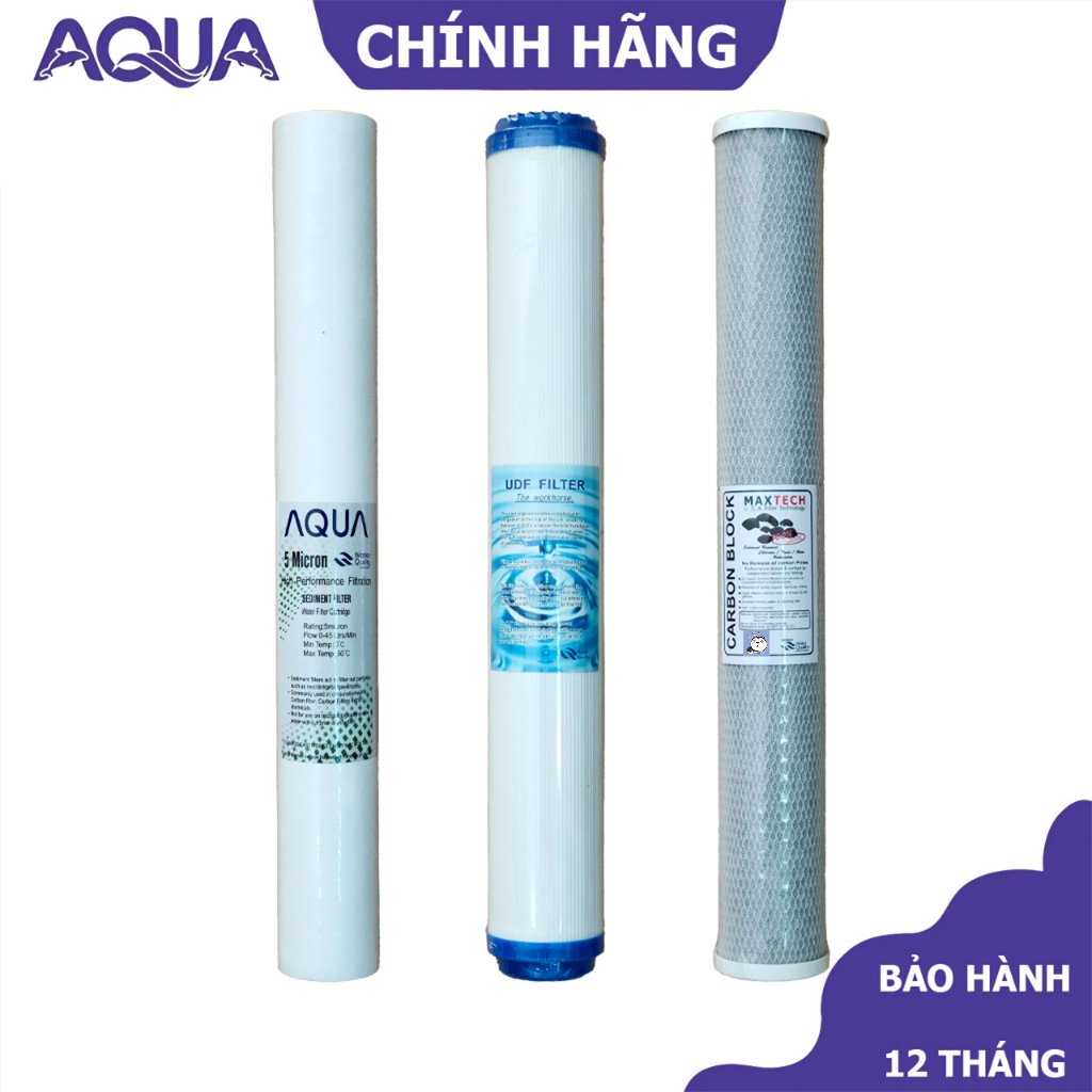 Lõi lọc nước AQUA chính hãng - Bộ lõi lọc thô 1 2 3 20 inch 50 cm - Lõi lọc tổng đầu nguồn