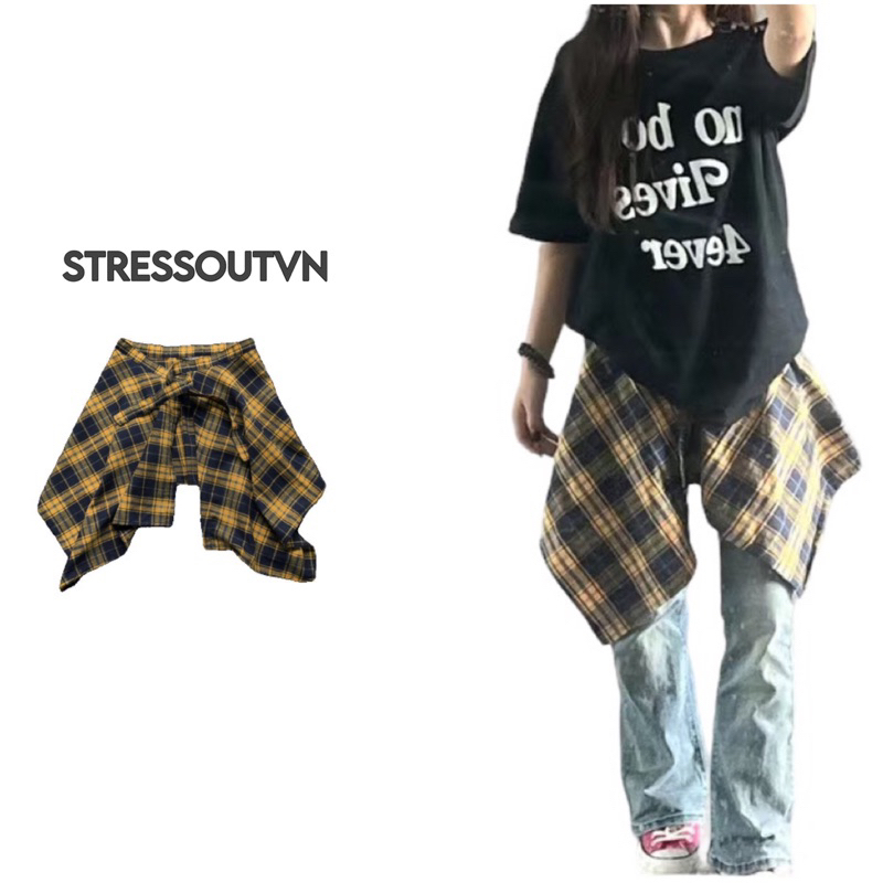 Stressoutvn Phụ Kiện Plaid Skirt Hoạ Tiết Caro Mix Layer