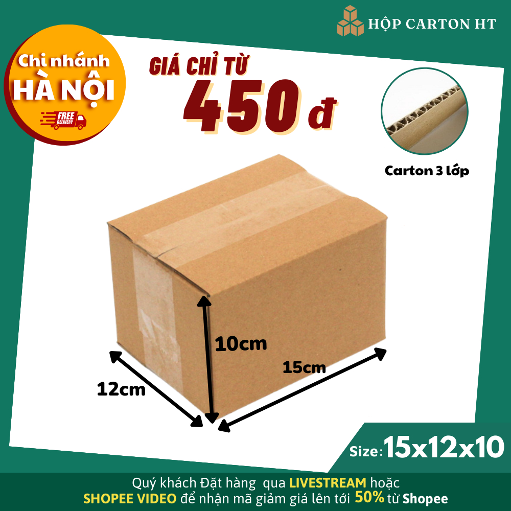 15x12x10 Combo 100 hộp carton đóng hàng đựng phụ kiện đồ gia dụng giá rẻ - Hộp Carton HT