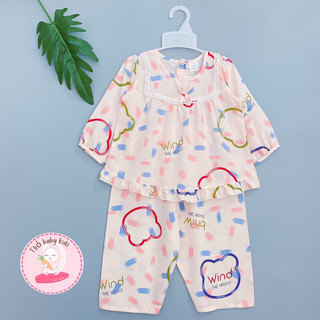 Bộ dài tay quần dài bé gái, bộ lanh dài, bộ tole dài tiểu thư cổ bèo bé gái thỏ baby kids