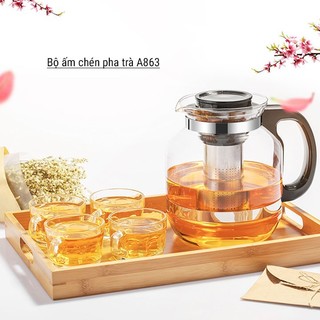 Bộ ấm pha trà thủy tinh lưới lọc inox hàng đẹp