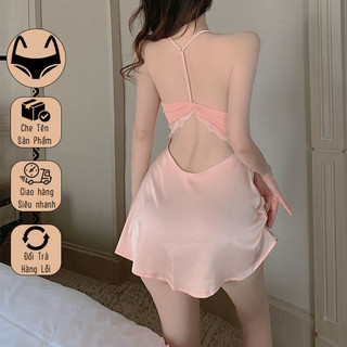 Bộ váy ngủ sexy lụa cao cấp phối ren mặc nhà gợi cảm KB46 hở lưng quyến rũ.