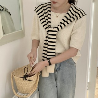 Khăn quàng choàng cổ len khoác giả áo đẹp cho nữ AAA iLita kẻ sọc chất dệt kim cao cấp thủy thủ phong cách Hàn Quốc