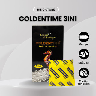 Bao cao su GOLDENTIME 3in1 siêu mỏng nhiều gel có gân gai nút thắt kéo dài quan hệ