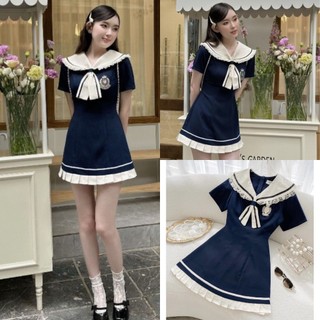 Váy Thủy Thủ Ren Chéo Hàn Phối Dập Ly Chân, Logo Ngực Style Hàn Quốc (Ảnh Thật Trải Sàn) Lollaye