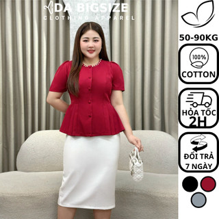 Dabigsize - Áo Bigsize Nữ , Áo Kiểu Peplum Cổ Ngoc Ly Eo Đi Chơi Đi Làm Sang Chảnh Chất Cotton Cho Người Mập 50-90kg