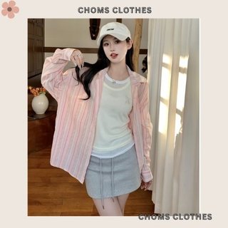 Áo kiểu nữ sơ mi dài tay kẻ sọc chất đũi nhều màu xinh pastel, áo somi phom rộng tay dài phong cách Hàn Quốc- CHOMS99