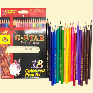 Hộp 18 cây Bút chì màu hiệu GSTAR tone màu đẹp, mịn thân dài hộp đỏ có in hình thỏ