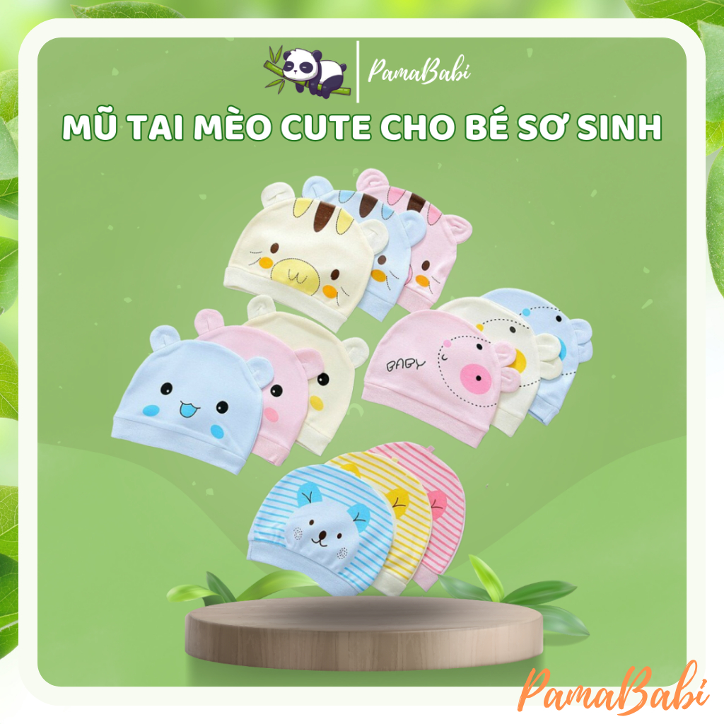 Mũ sơ sinh cho bé 1 đến 3 tháng ( Mũ tai mèo Cotton hàng đẹp cho bé)