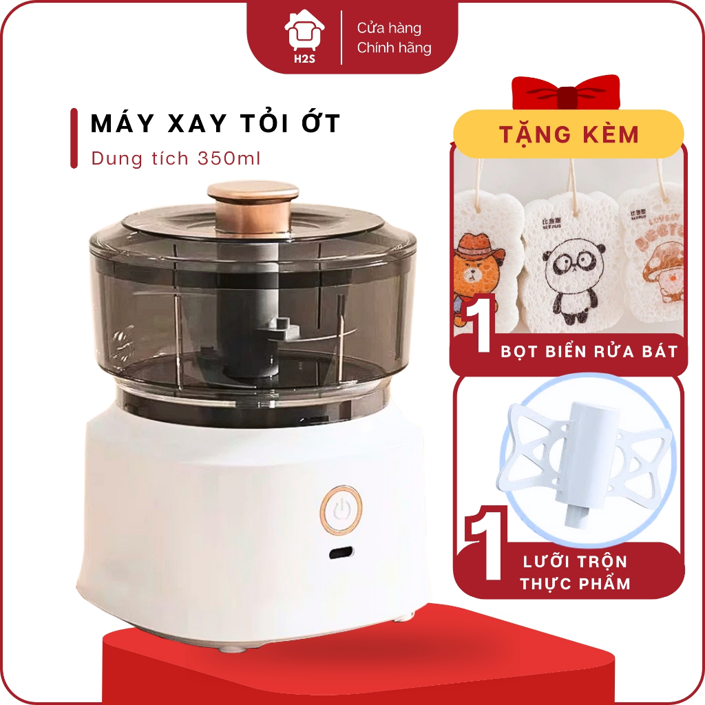 Máy Xay Tỏi Ớt Mini Xoay Nhuyễn Thực Phẩm Sạc Nhanh Cổng C - Máy Xay Đa Năng Bằng Điện Lưỡi Sắc [Tặng Lưỡi Trộn]