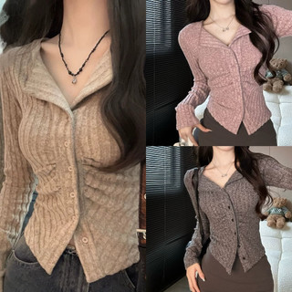 Áo len lông thỏ xếp ly giữa dài tay mềm mịn, áo len cổ bẻ hot hit chuẩn qc