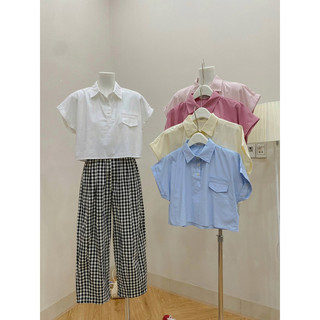 [PORO Clothing] 8375 somi crop cổ trụ phối túi nắp