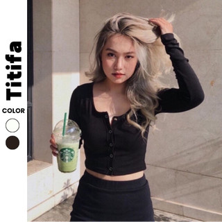 Áo Croptop Dài Tay Có Cúc Bấm Trước Áo Kiểu Nữ Chất Liệu Thun Mềm Mại Đi Biển |HL008|Titifa Shop