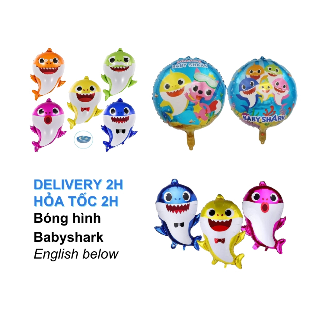 Bóng Hình Baby Shark Cho Bé Trang Trí Tiệc - Baby Shark Foil Balloon For Party Decorations Multiple 