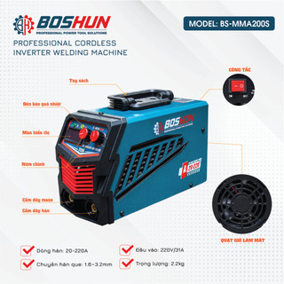 🌹FREESHIP🌹Máy Hàn Mini Boshun BS-MMA220S, Máy hàn điện tử, Que hàn 1.6mm - 3.2mm, Bảo hành chính hãng