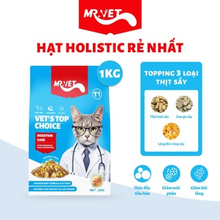 Thức Ăn Cho Mèo MRVET Hạt Cho Mèo Holistic Gói 1KG Với 30% Protein, Dùng Cho Mèo Mọi Lứa Tuổi