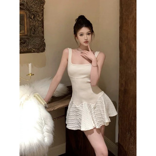 Váy hai dây bản to dáng xoè co giãn quyến rũ Đầm Ngắn Hai Dây Ôm Eo Màu Trắng Cho Nữ Váy Múa Ba Lê Dáng Chữ A Màu Trắng