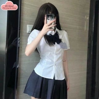 Áo sơ mi dáng ôm buộc dây lưng ta bồng dáng lửng thời trang học đường jk, đồng phục học sinh H0030