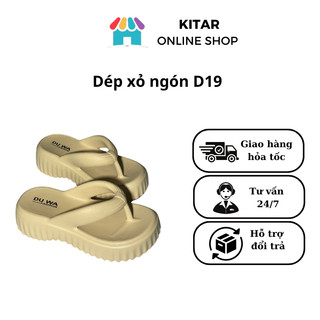 Dép xỏ ngón Duwa đế bánh mì răng cưa 5cm, chống trơn, êm chân,màu trắng,trà sữa,màu đen,màu nâu D19