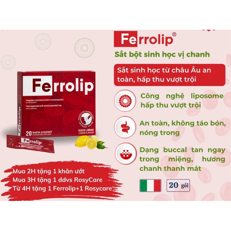 Sắt sinh học Ferrolip cho bà bầu và người thiếu máu (Hộp 20 gói)
