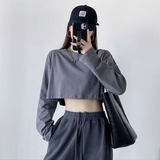 Áo Croptop tay dài form rộng trơn tay áo có xếp 1 ly , áo croptop kiểu local brand HLF