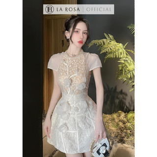 Váy Ngắn Dáng Chữ ACao Cấp La Rosa Thiết Kế Tinh Tế Cổ Đính Ngọc Có Chiết Eo Tôn Dáng Thân Váy Đính Hoa V1199