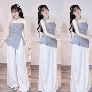 Set áo cúp xám kèm dây + quần suông
