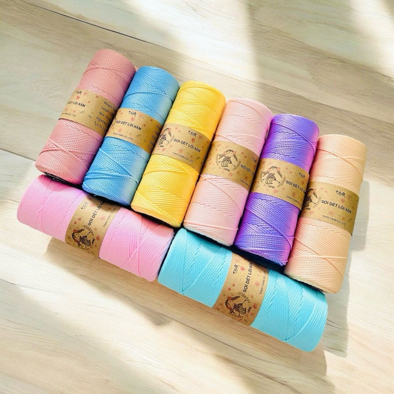 Sợi DỆT TRƠN chuyên móc túi, ví, mũ, giày dép các loại, thương hiệu THHX YARN 130gr full màu